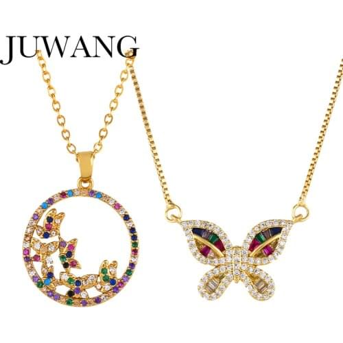 Womens Round Butterfly Cz Necklace Rainbow Zircon Insect Copper Pendent Necklace Jewelry collares de moda 2019