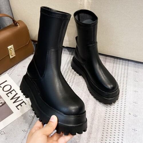 Fashion Platform Women Boots Socks Shoes for Women Wedge Chunky High Heels Shoes 2021 Hot New Casual Slip on Net Red Ankle Boots