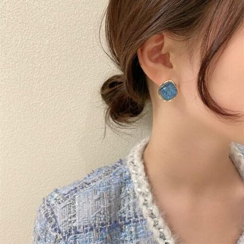 New Temperament Stud Earrings Arrival Trendy Simple Blue Round Metal Stud Earrings For Women Fashion Jewelry Pendientes Gifts