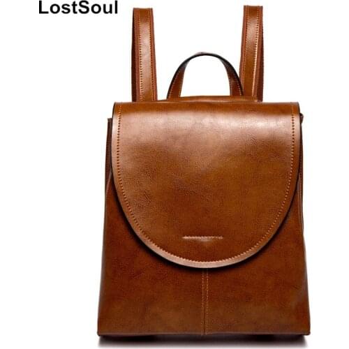 LostSoul brand women backpack genuine leather bag pack for school for girls vintage backpack bag travel female mochila feminina