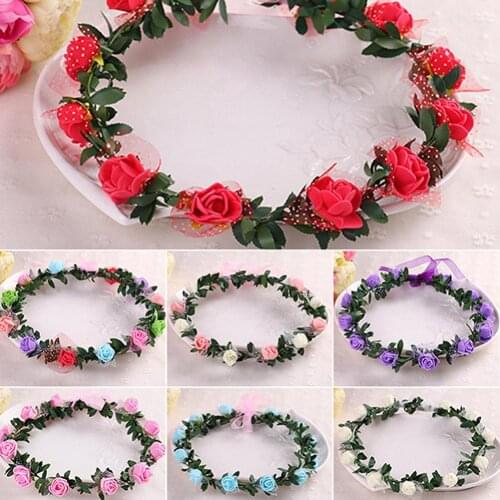 1pc Women Sweet Rose Flower Crown Hairbands Headband Wreath Hair Hoops Garland Head Band Bridal Wedding Jewelry Hair Accessories