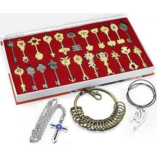 25pcs/set Anime Fairy Tail Figure Elza Lucy Cosplay Key Keychain Brinquedos Action Figure Collectible Doll Toys