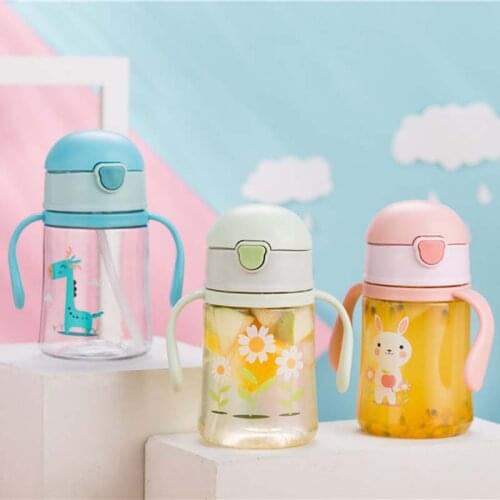 350ml Children Plastic Straw Cup Bottle Baby Feeding Drinker With Straw Cute Portable Tumbler For Hiking Sippy Cup With Handle