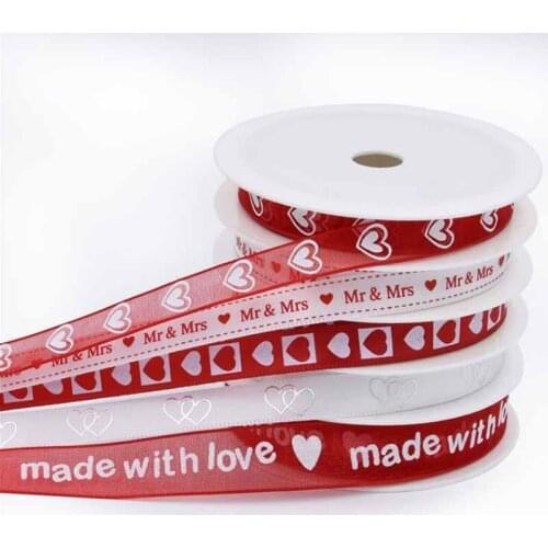 5m each style total 25m 1cm wide made with love style Hot five mixed print white red ribbon DIY handmade Bow Gift Ribbon