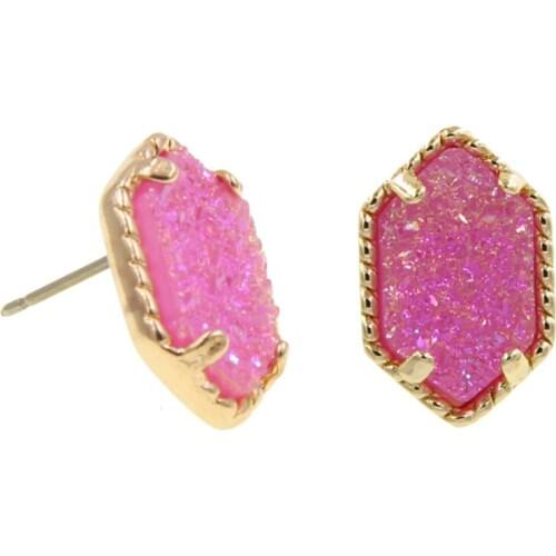 YJX030 Wholesale 6 Pair Lot Colorful Druzy Stone Mini Drusy Stud Earrings Stunning Chic Handmade Statement Mini Jewelry