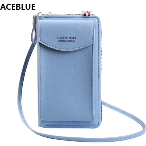Fashion Large Capacity Phone Purse Wallet for Women PU Leather Solid Color Shoulder Bag Small Mini Crossbody Handbag Pack
