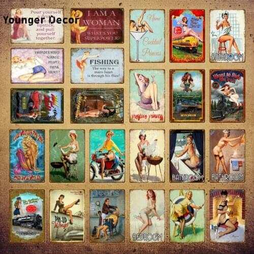 American Pin Up Girl Lady Tin Sign Bedroom Bathroom Wall Decoration Pub Cafe Bar Party Club Vintage Poster Metal Painting YI-051
