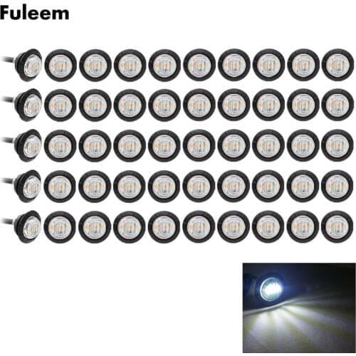 Fuleem 50PCS 3led White 3/4 Inch Mini Led Marker Clearance Light side marker lights 12V Waterproof