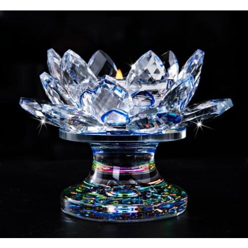 H&D 4.3Inch Crystal Lotus Flower Tealight Candle Holder Fengshui Home Table Decor Souvenir Collectible Gift For Mom