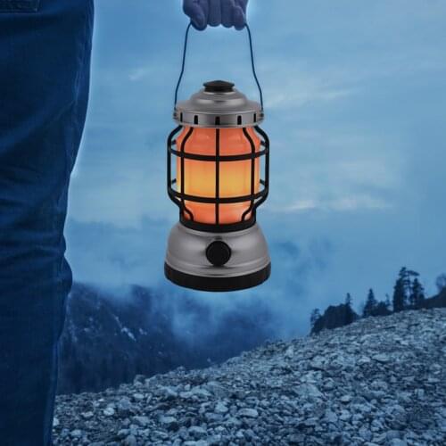Solar Powered Retro Kerosene lamp Camping Light Flame Light Portable Lantern USB Rechargeable Outdoor Indoor Nightlights