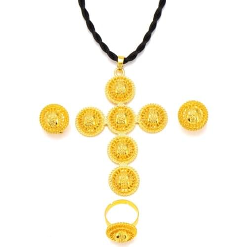 9 k THAI BAHT G/F Yellow Solid Fine Gold Necklace earrings ring large-scale Cross Pendant High quality Jewelry Sets Womens