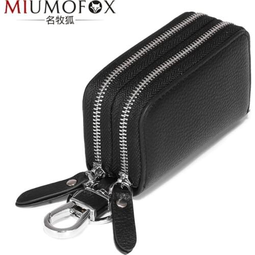 New Fashion Double Layer Car Key Case Short Mini Wallet Genuine Leather Wallets Men And Women Household key bag Luxury Purse