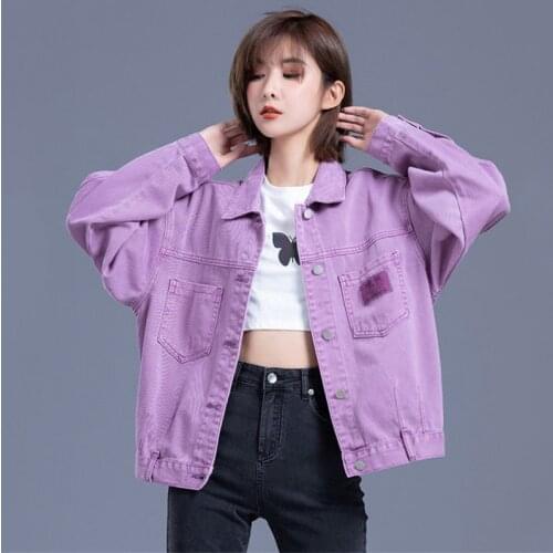 Streetwear Jacket for Women Vintage Autumn Clothes Luxury Denim Varsity Jeans Preppy Style Gothic Coat Top Hip Hop Purple Cool