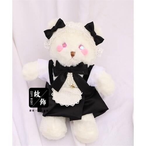 Lolita Handmade Maid Bear Bag Plush Bear Women Pearl Chain Handbag Messenger Bag D566
