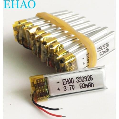Lot 10 pcs 350926 3.7V 60mAh Lithium Polymer LiPo Rechargeable Battery For Mp3 headphone bluetooth Recorder headset 3.5*09*26mm