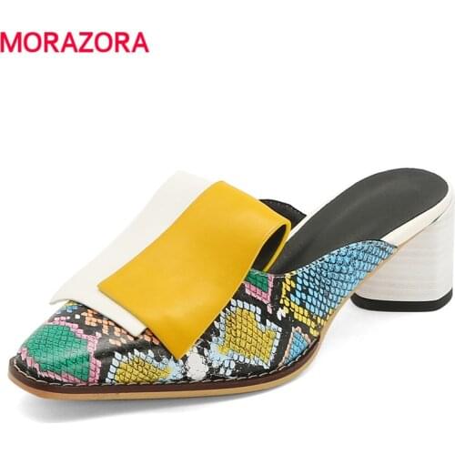 MORAZORA Size 34-42 Fashion shoes women mules square toe high heels summer shoes womens sandals snake printed footwear ladies