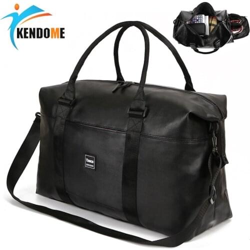 Men PU Leather Sporst Bag Women Fitness Gym Bag Waterproof Training Bags Large Sport Shoulder Bag Black Travel Luggage 2 Sizes
