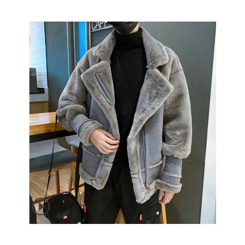 Rebicoo Jackets Men Men Coat Streetwear Hip Hop Warm Teddy Bear Lining Lapel Leather Zipper Outwear Coat Male Jacket