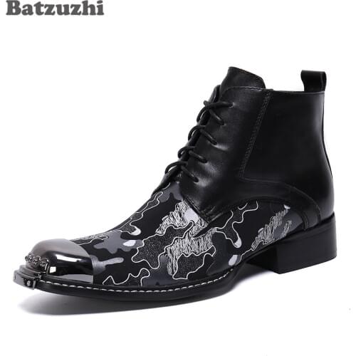 Batzuzhi Fashion Men Boots Shoes Lace-up Handmade Leather Ankle Boots Business Party Formal Leather Boots botas hombre,US6-US12