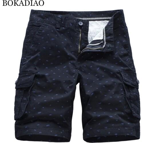 BOKADIAO Men casual Cotton Cargo Shorts Pocket summer fashion print Bermuda Beach Shorts male Army Military Tactical Short Pants