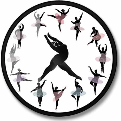 Overweight Ballerina Silhouettes Wall Clock Art Fat Ballet Dancers Round Clock Quiet Sweep Dancing Home Decor Room Watch Gift