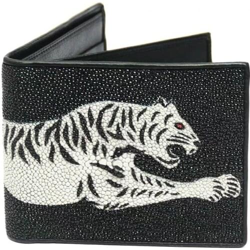 Authentic Stingray Skin Tiger Designer Male Short Card Wallet Genuine Leather Mens Dragon Trifold Wallet Small Card Holders