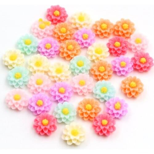 New Fashion 10mm 40pcs Mix Colors Flower Style Flat back Resin Cabochons For Bracelet Earrings accessories G1-14
