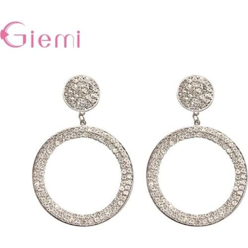 New 925 Sterling Silver Earrings Big Double Circle Bling Rhinestone Statement Earrings Wedding Bridal Party Jewelry Wholesale