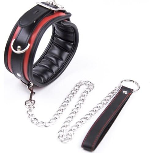New Style Leather Sponge Bondage Collar With Metal Chain Sex Toys For Adults Bdsm Bondage Adult Erotic Games