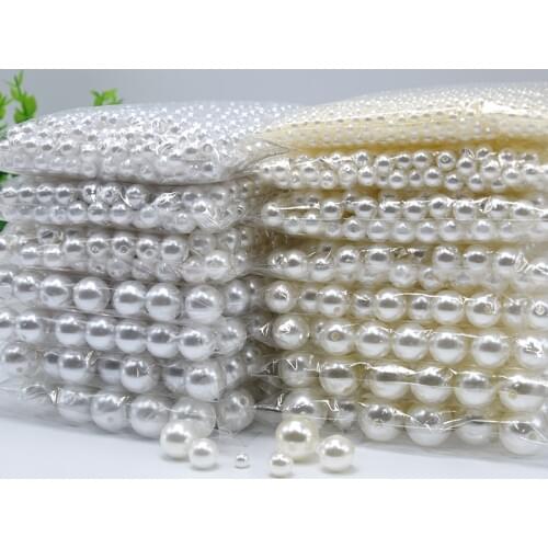 3mm-20mm Straight Holes White Round Acrylic Sewing Pearl Spacer Beads Clothes Headwear Shoes Bag Craft Beaded DIY Jewelry Making