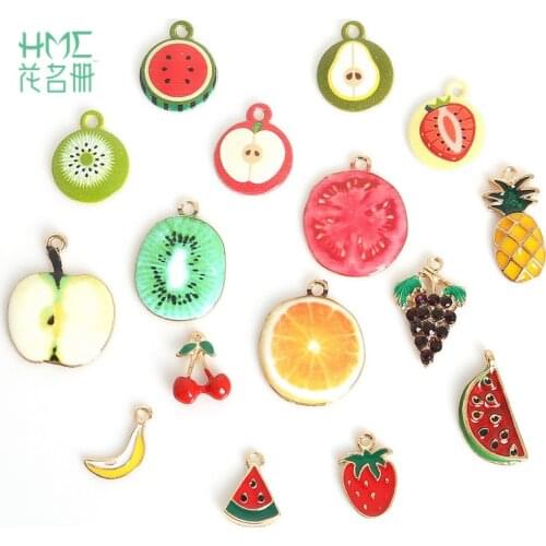 15pcs Enamel Metal Alloy Fruit Charm Pendant for DIY Earring Necklace Jewelry Findings Craft Making Accessories