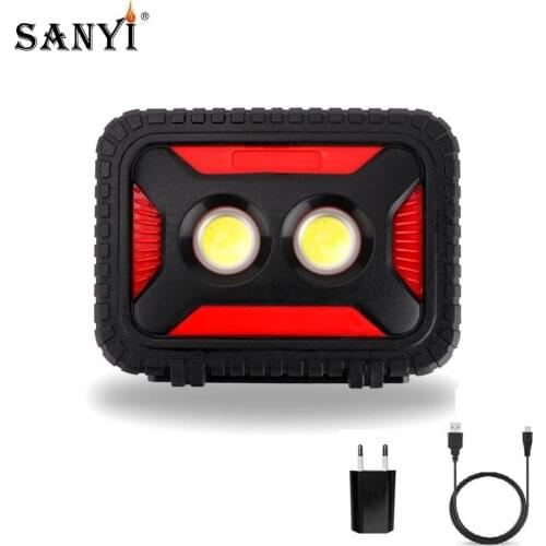 Portable Spotlight 2*COB LED Working Light USB Rechargeable Flashlight Travel Lamp Camping Lantern Built-in Battery Power Bank