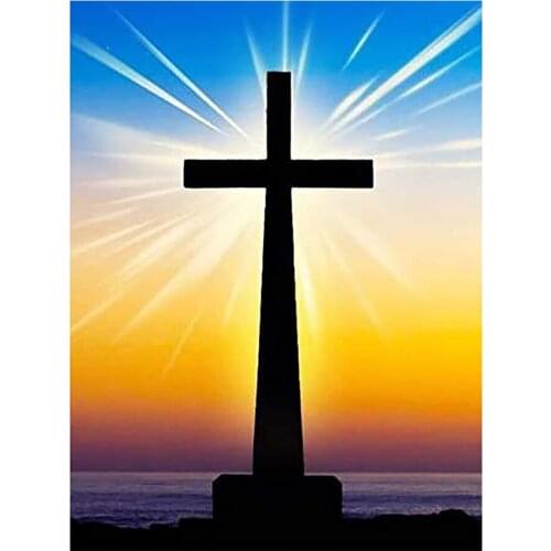 Religious Christ Cross Beautiful Landscape Diamond Painting Round Full Drill Nouveaute DIY Needlework Mosaic Embroidery 5D