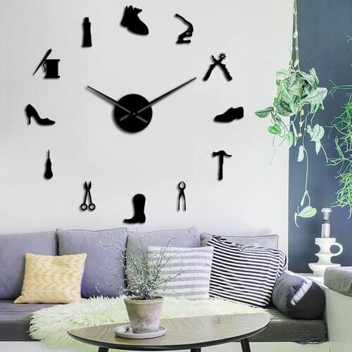 Shoe Repair Wall Art DIY Giant Wall Clock Cobbler Frameless Large Silent Watch Shoe Store Shoe Archer Shoemaker Gift Room Decor