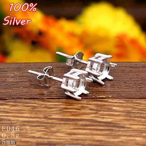 100% 925 Sterling Silver Color Stud Earrings Blank Claw Fit 5mm Platinum Silver Base Tray for Diy Jewelry Earrings