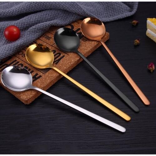 304 Stainless Steel Tableware Korean Golden Soup Spoon High-end Hotel Long Handle Round Spoon Lunch Box Accessories