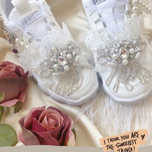 Lolita shoes tea party kawaii princess pearl shoes vintage lace bowknot round head thick bottom women shoes loli cosplay cos