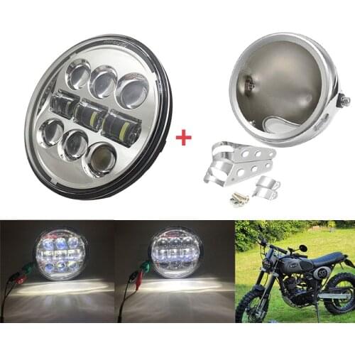 Universal Black 5.75 Inch Motorcycle Metal Projector DRL LED Front Headlight With Angel Eye + 5 3/4" Headlight Bracket
