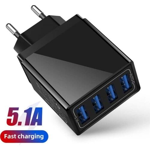 Universal 4 USB Travel Mobile Phone Charger Adapter for iPhone Samsung 5V 5.1A Smart Phone USB Fast Chargers Charging Head