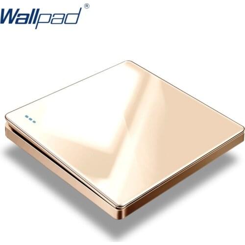 Wallpad Ultra Rimless Gold Glass Panel With LED Indicator Wall Light Switch and Socket Set Rocker Large Button Electric Outlet