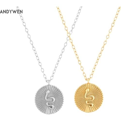 ANDYWEN 925 Sterling Silver Gold Snake Pendant Necklace Women Fashion Luxury Wedding Jewelry Tiny European Styles Jewelry