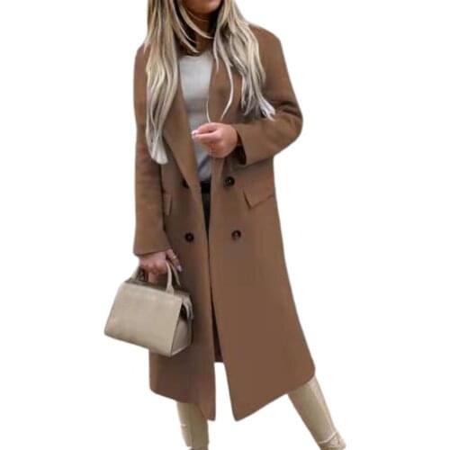 Women Oversize Coat Solid Color Double Breasted Autumn Winter Warm Suit Collar Long Sleeve Long Coat Overcoat Streetwear