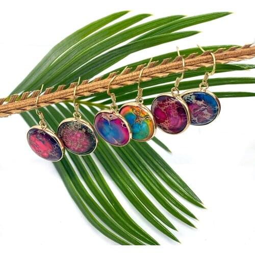 Natural Stone Colored Turquoise Earrings for Women Wrapped Round Drop Earrings Womens Jewelry DIY Pendant Earrings Craft 21mm