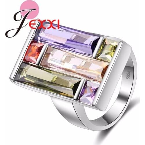New Fashionable 925 Sterling Silver Jewelry Rainbow Multicolor Crystals Finger Rings Women Party Best Gifts Fast Free Shipping