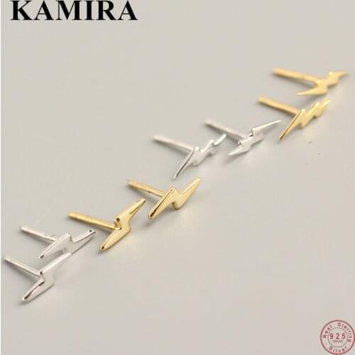 KAMIRA 925 Sterling Silver Trendy Vintage Mini Lovely Lightning Stud Earrings for Women Teen Party Charm Fine Simple Jewelry Hot