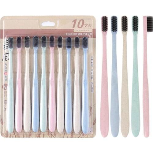 10 sticks of wheat straw soft bristles toothbrush Nano Binchotan carbon black charcoal brush family pack hospitality travel