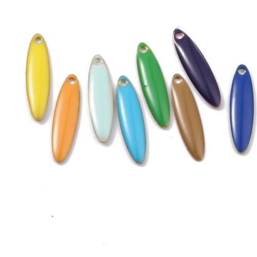 5 PCs Ellipse Geometry Copper Enamelled Sequins Charms Marquise Enamel Pendants Brass Color For DIY Jewelry Making 20mm X 5mm