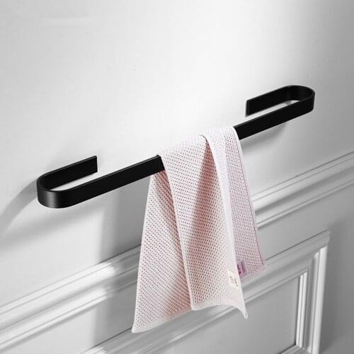 Bathroom Towel Bars AluminumTowel Rack Wall Mounted Nail Free Towel Bar Black Baking Bath Hardware Bathroom Accessories 25-55cm