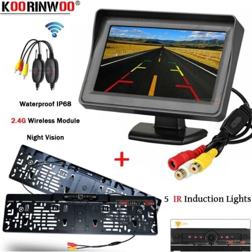 Koorinwoo Wireless EU License Plate Number Frame Rearview Trunk Camera With LCD Screen video surveillance 12V Parking Assistance