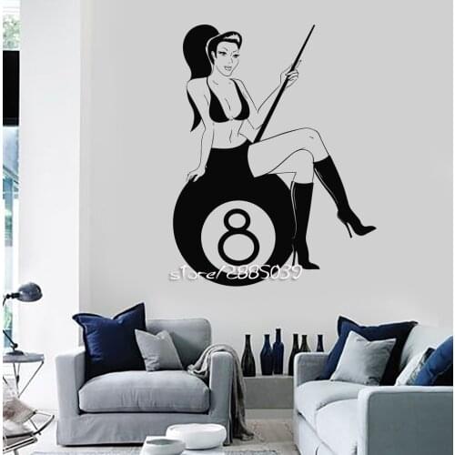 Billiards Club Sexy Woman Wall Stickers Cue Ball Wall Sticker Creative Design Wallpaper nalepki do poko ju 3d Poster SA908